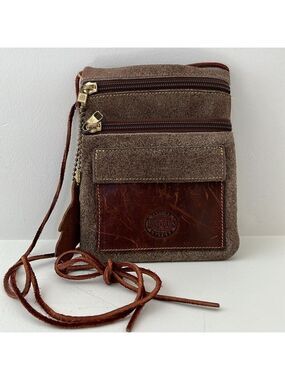 ROOTS Canada Cross Body Leather Mini Bag 3 Pocket Festival Travel Boho Western